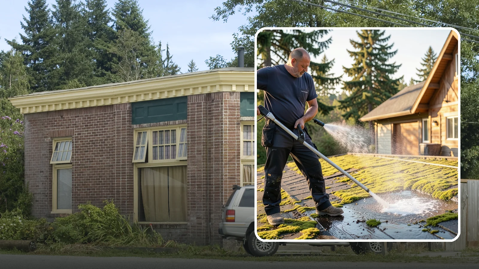 Moss Treatment in Hamilton, Skagit County, WA - Moss treatment applies a targeted solution that kills and helps clear the thick moss that thrives on Washington roofs, walkways...
