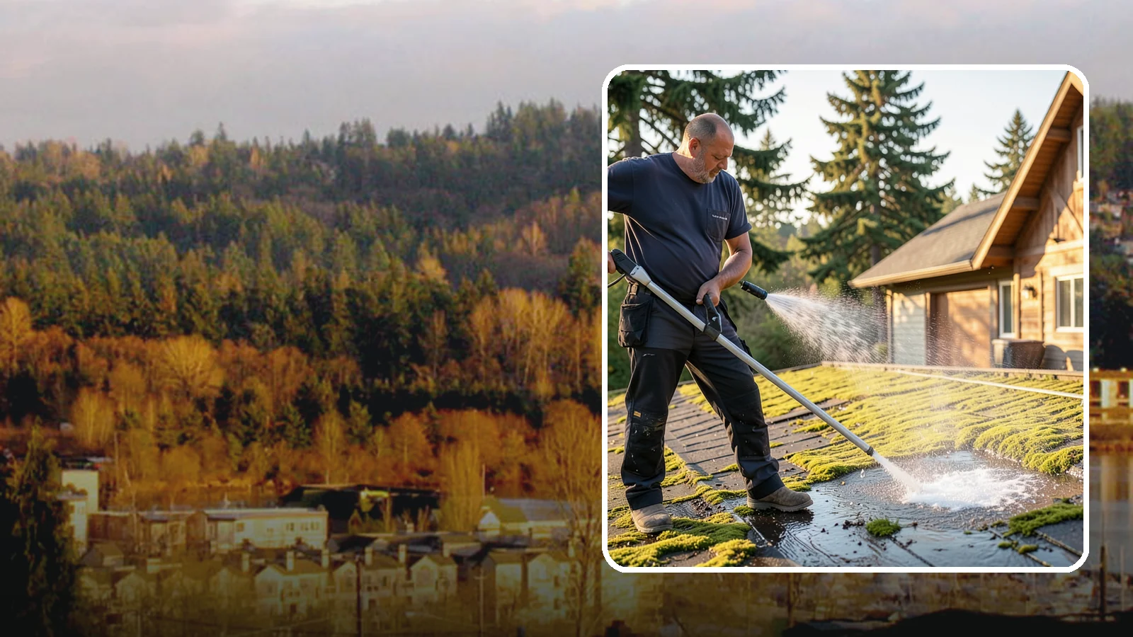 Moss Treatment in Kenmore, King County, WA - Moss treatment applies a targeted solution that kills and helps clear the thick moss that thrives on Washington roofs, walkways...
