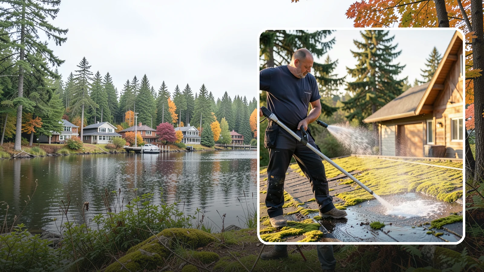 Moss Treatment in La Conner, Skagit County, WA - Moss treatment applies a targeted solution that kills and helps clear the thick moss that thrives on Washington roofs, walkways...