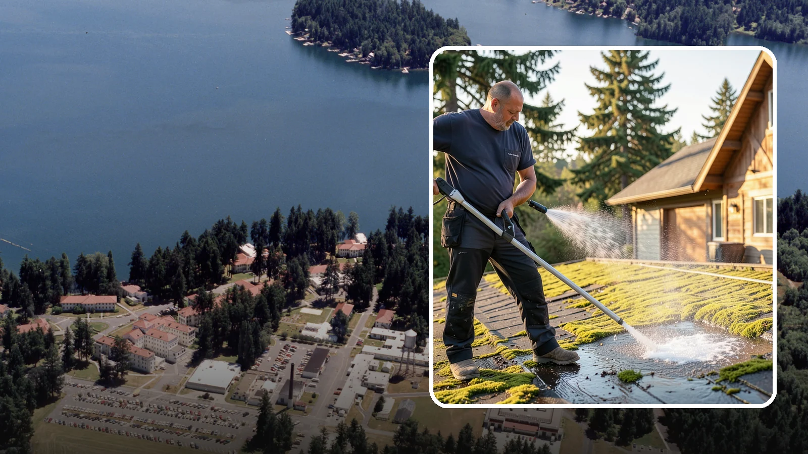 Moss Treatment in Lakewood, Pierce County, WA - Moss treatment applies a targeted solution that kills and helps clear the thick moss that thrives on Washington roofs, walkways...