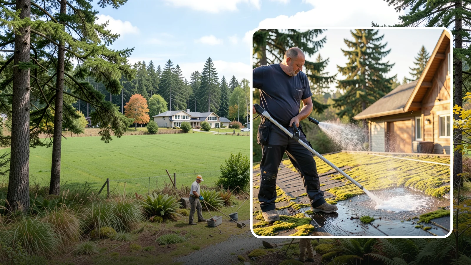 Moss Treatment in Lyman, Skagit County, WA - Moss treatment applies a targeted solution that kills and helps clear the thick moss that thrives on Washington roofs, walkways...