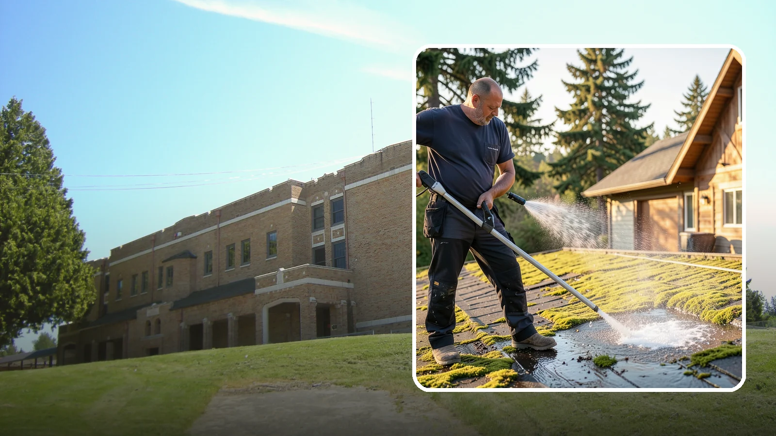 Moss Treatment in Maple Valley, King County, WA - Moss treatment applies a targeted solution that kills and helps clear the thick moss that thrives on Washington roofs, walkways...