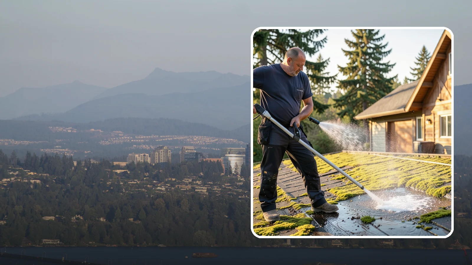 Moss Treatment in Medina, King County, WA - Moss treatment applies a targeted solution that kills and helps clear the thick moss that thrives on Washington roofs, walkways...