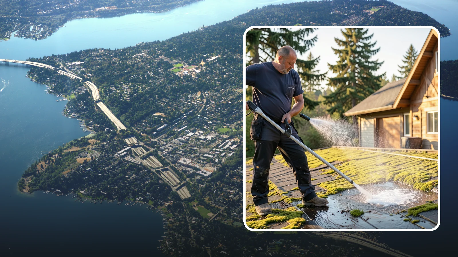 Moss Treatment in Mercer Island, King County, WA - Moss treatment applies a targeted solution that kills and helps clear the thick moss that thrives on Washington roofs, walkways...