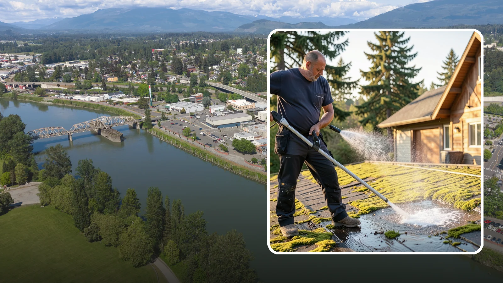 Moss Treatment in Mount Vernon, Skagit County, WA - Moss treatment applies a targeted solution that kills and helps clear the thick moss that thrives on Washington roofs, walkways...