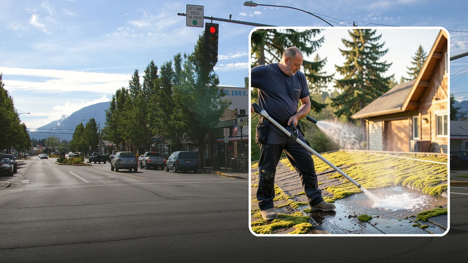 Moss Treatment in North Bend, King County, WA - Moss treatment applies a targeted solution that kills and helps clear the thick moss that thrives on Washington roofs, walkways...