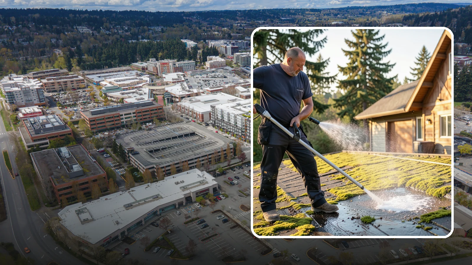 Moss Treatment in Redmond, King County, WA - Moss treatment applies a targeted solution that kills and helps clear the thick moss that thrives on Washington roofs, walkways...