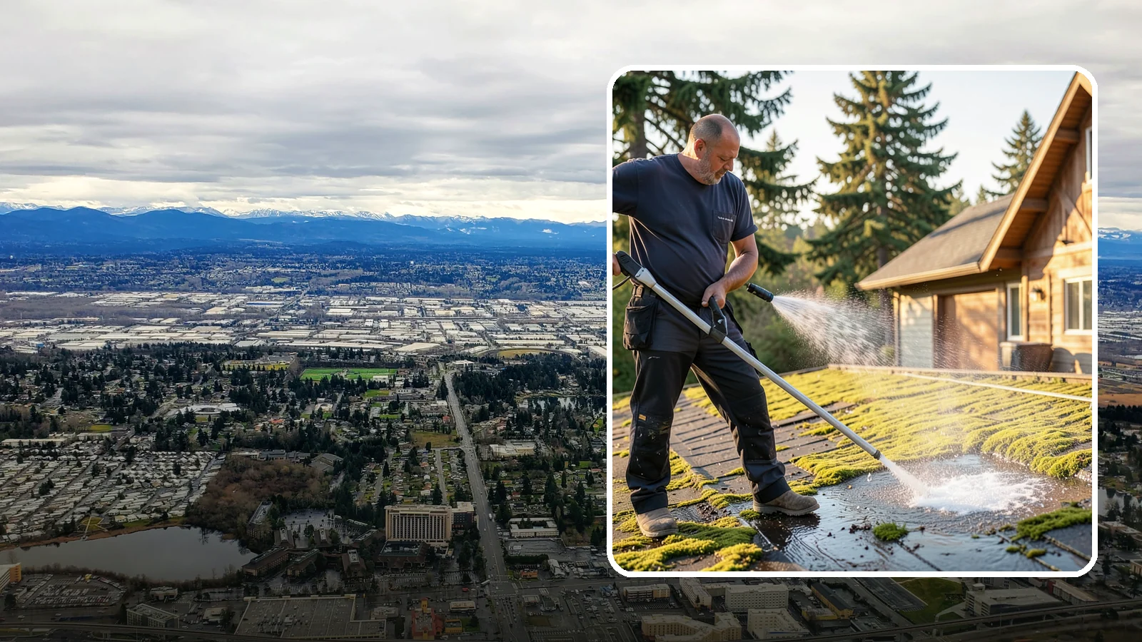 Moss Treatment in SeaTac, King County, WA - Moss treatment applies a targeted solution that kills and helps clear the thick moss that thrives on Washington roofs, walkways...