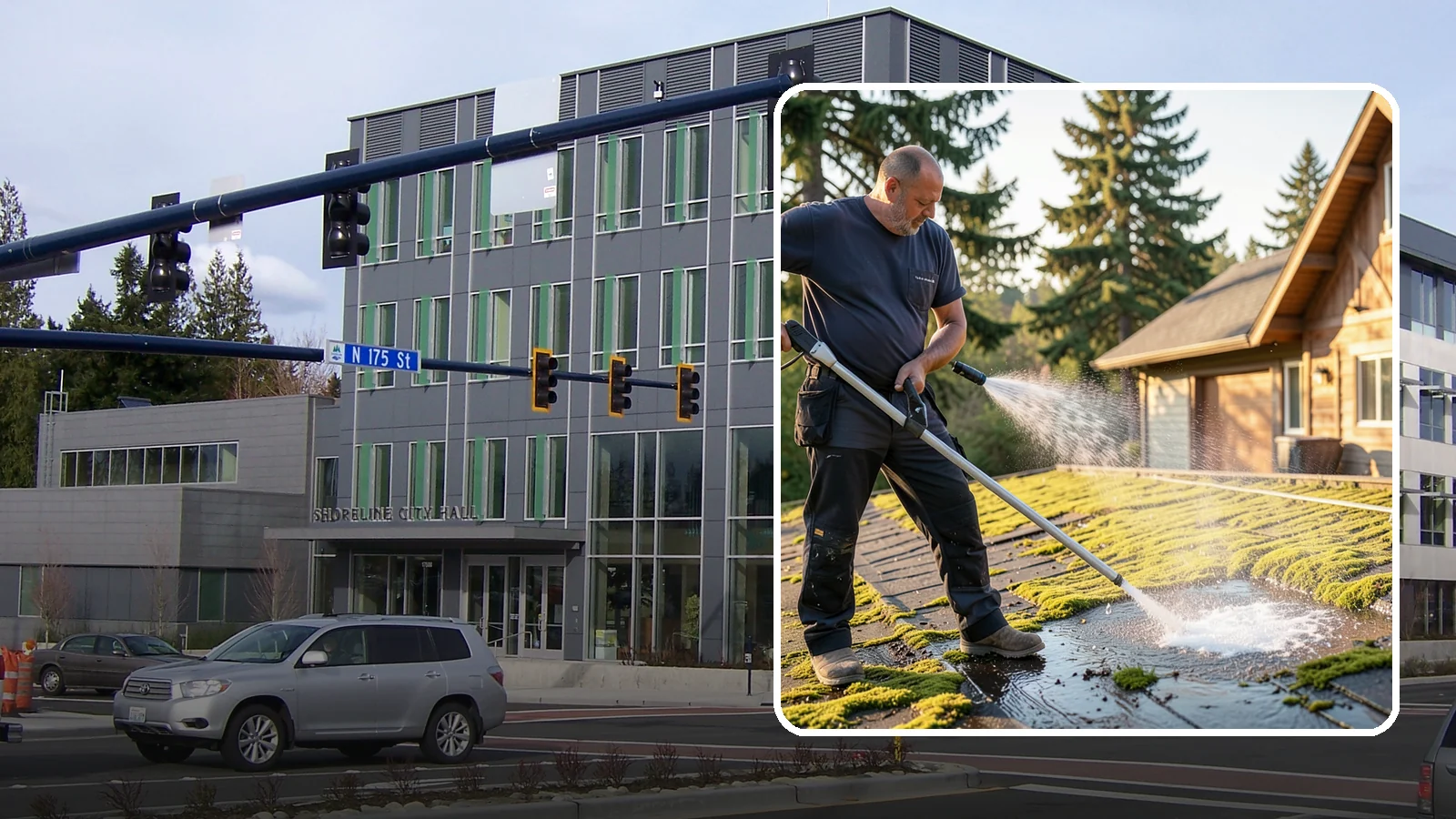 Moss Treatment in Shoreline, King County, WA - Moss treatment applies a targeted solution that kills and helps clear the thick moss that thrives on Washington roofs, walkways...
