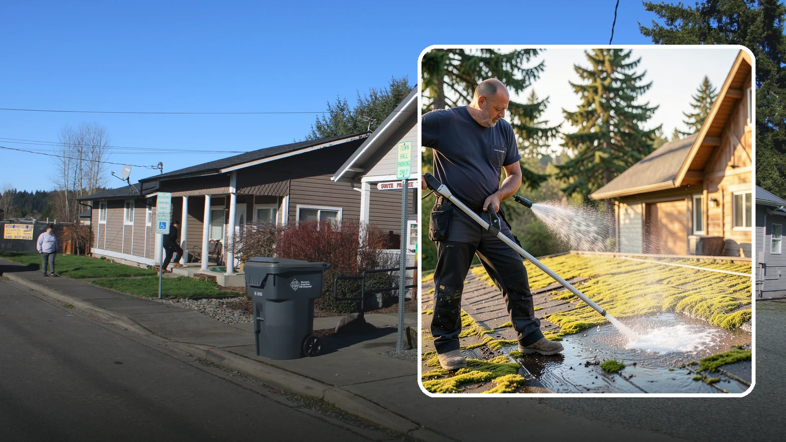 Moss Treatment in South Prairie, Pierce County, WA - Moss treatment applies a targeted solution that kills and helps clear the thick moss that thrives on Washington roofs, walkways...