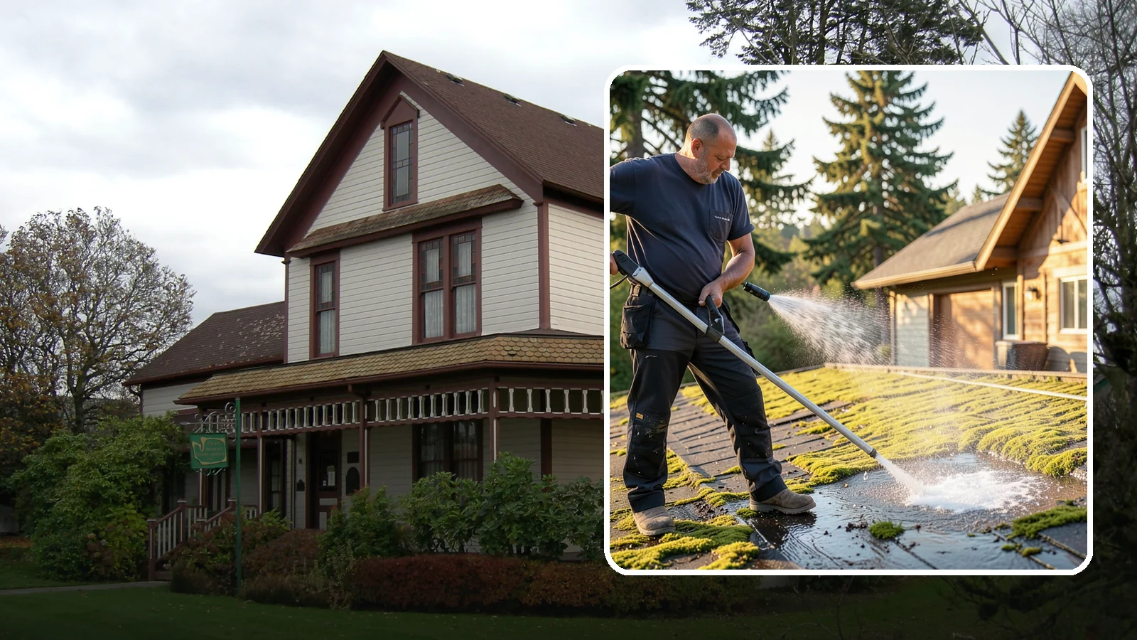 Moss Treatment in Sumner, Pierce County, WA - Moss treatment applies a targeted solution that kills and helps clear the thick moss that thrives on Washington roofs, walkways...