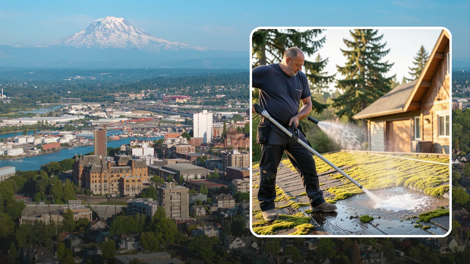 Moss Treatment in Tacoma, Pierce County, WA - Moss treatment applies a targeted solution that kills and helps clear the thick moss that thrives on Washington roofs, walkways...