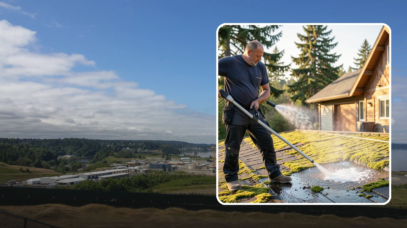 Moss Treatment in University Place, Pierce County, WA - Moss treatment applies a targeted solution that kills and helps clear the thick moss that thrives on Washington roofs, walkways...