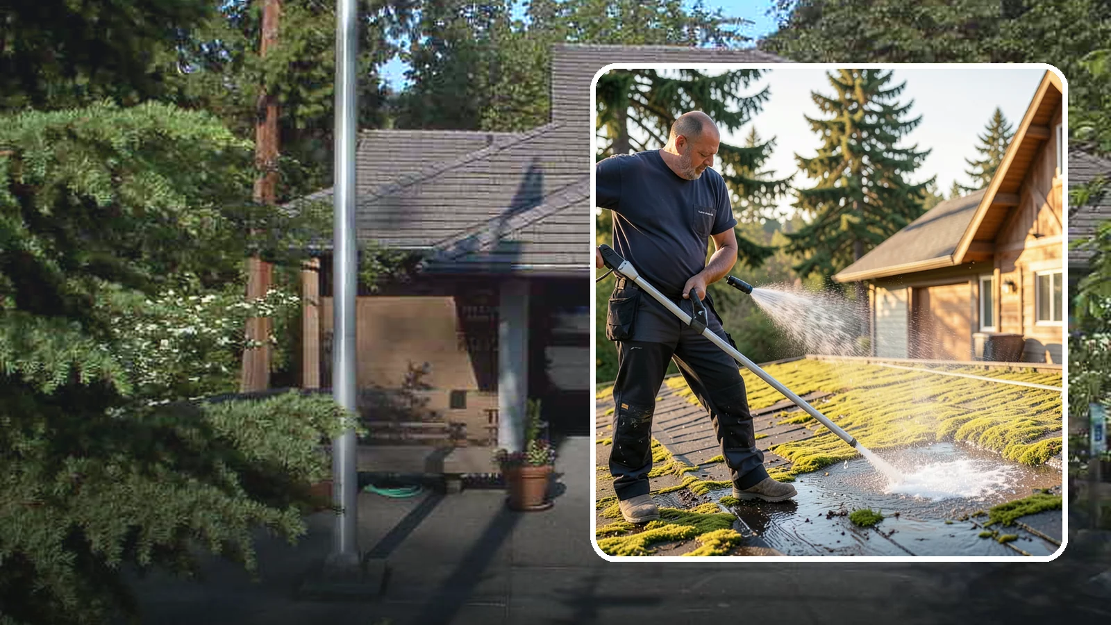 Moss Treatment in Yarrow Point, King County, WA - Moss treatment applies a targeted solution that kills and helps clear the thick moss that thrives on Washington roofs, walkways...