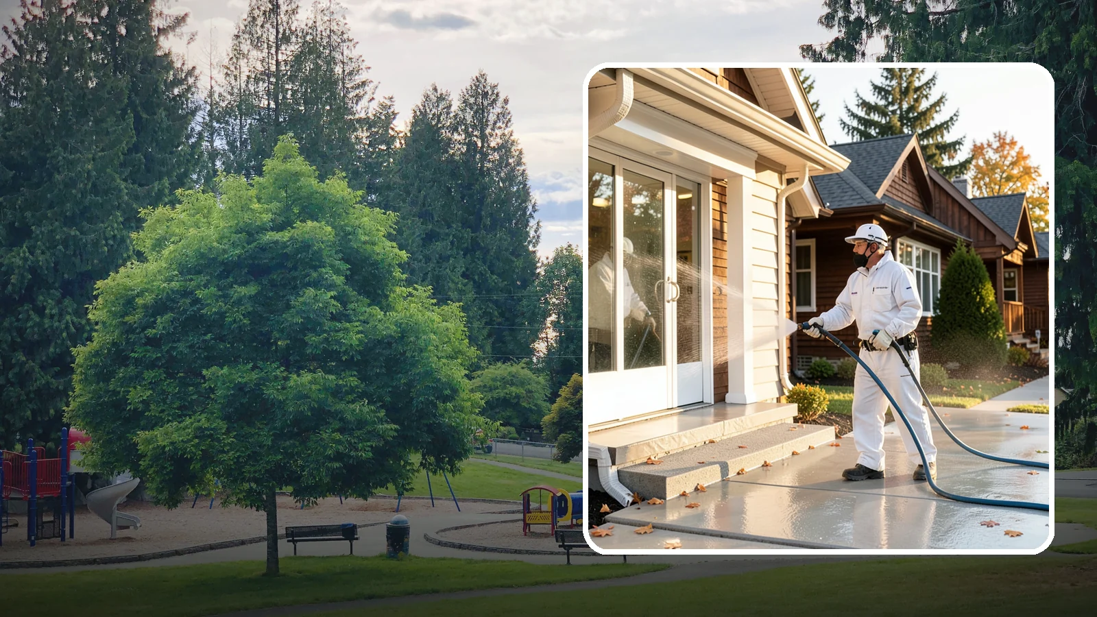 New Construction Cleaning in Bonney Lake, Pierce County, WA - We give newly built Washington homes and buildings a first exterior cleaning to remove build residue before move-in.