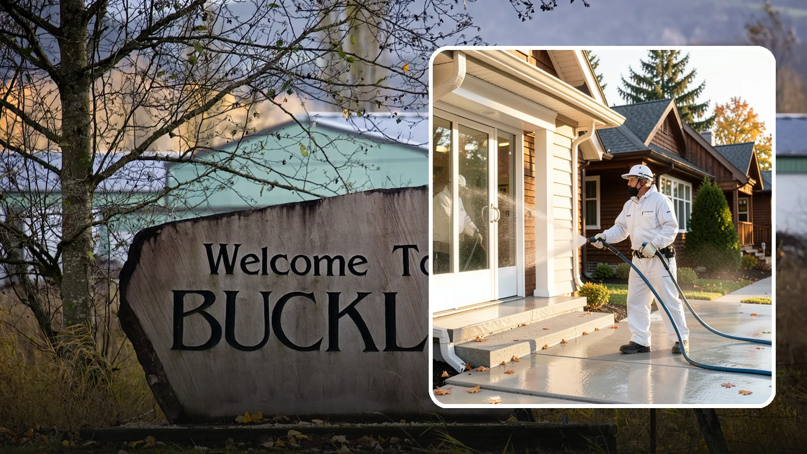 New Construction Cleaning in Buckley, Pierce County, WA - We give newly built Washington homes and buildings a first exterior cleaning to remove build residue before move-in.