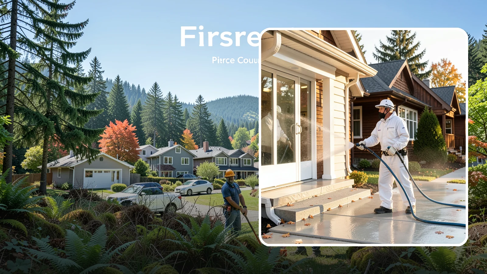 New Construction Cleaning in Fircrest, Pierce County, WA - We give newly built Washington homes and buildings a first exterior cleaning to remove build residue before move-in.