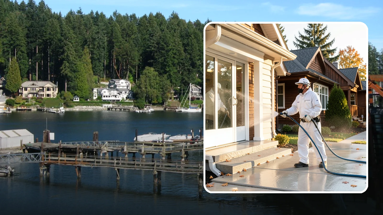 New Construction Cleaning in Gig Harbor, Pierce County, WA - We give newly built Washington homes and buildings a first exterior cleaning to remove build residue before move-in.