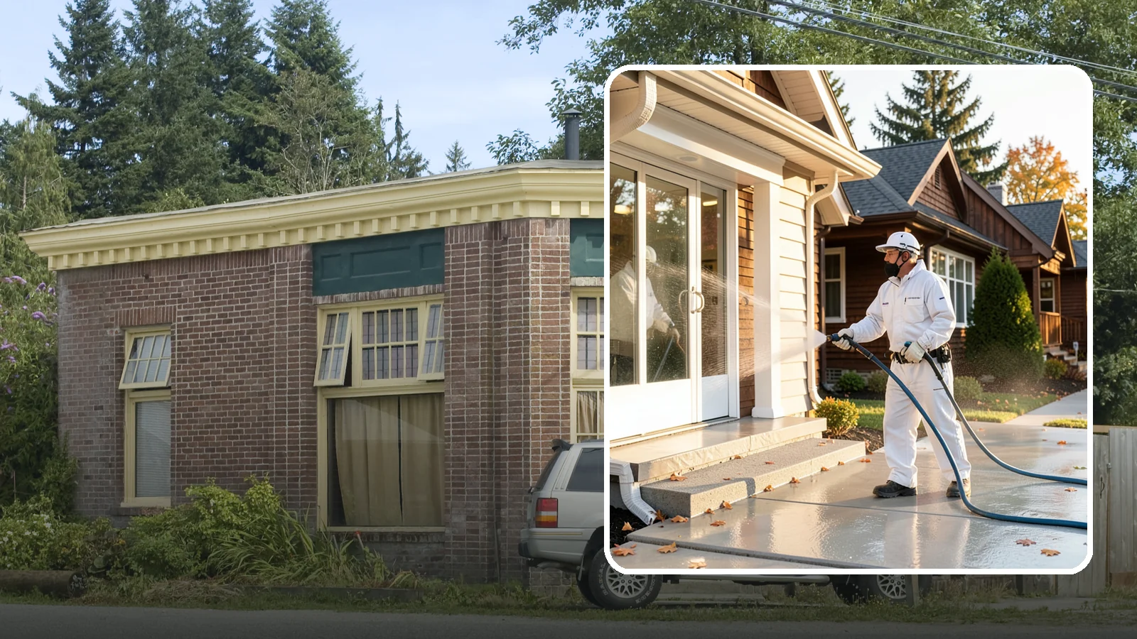New Construction Cleaning in Hamilton, Skagit County, WA - We give newly built Washington homes and buildings a first exterior cleaning to remove build residue before move-in.