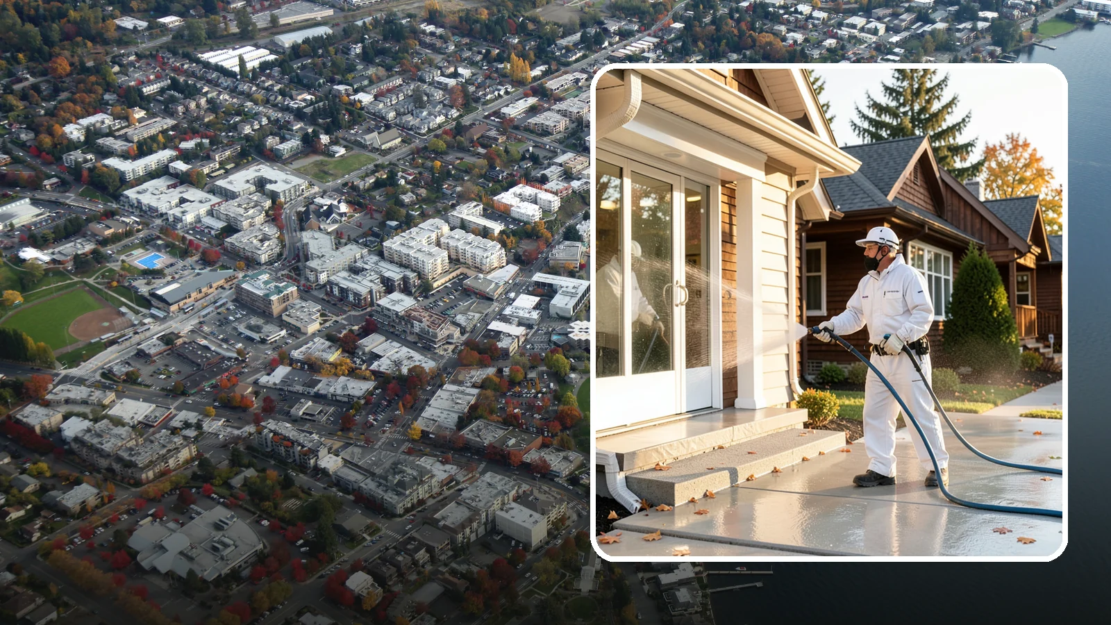 New Construction Cleaning in Kirkland, King County, WA - We give newly built Washington homes and buildings a first exterior cleaning to remove build residue before move-in.