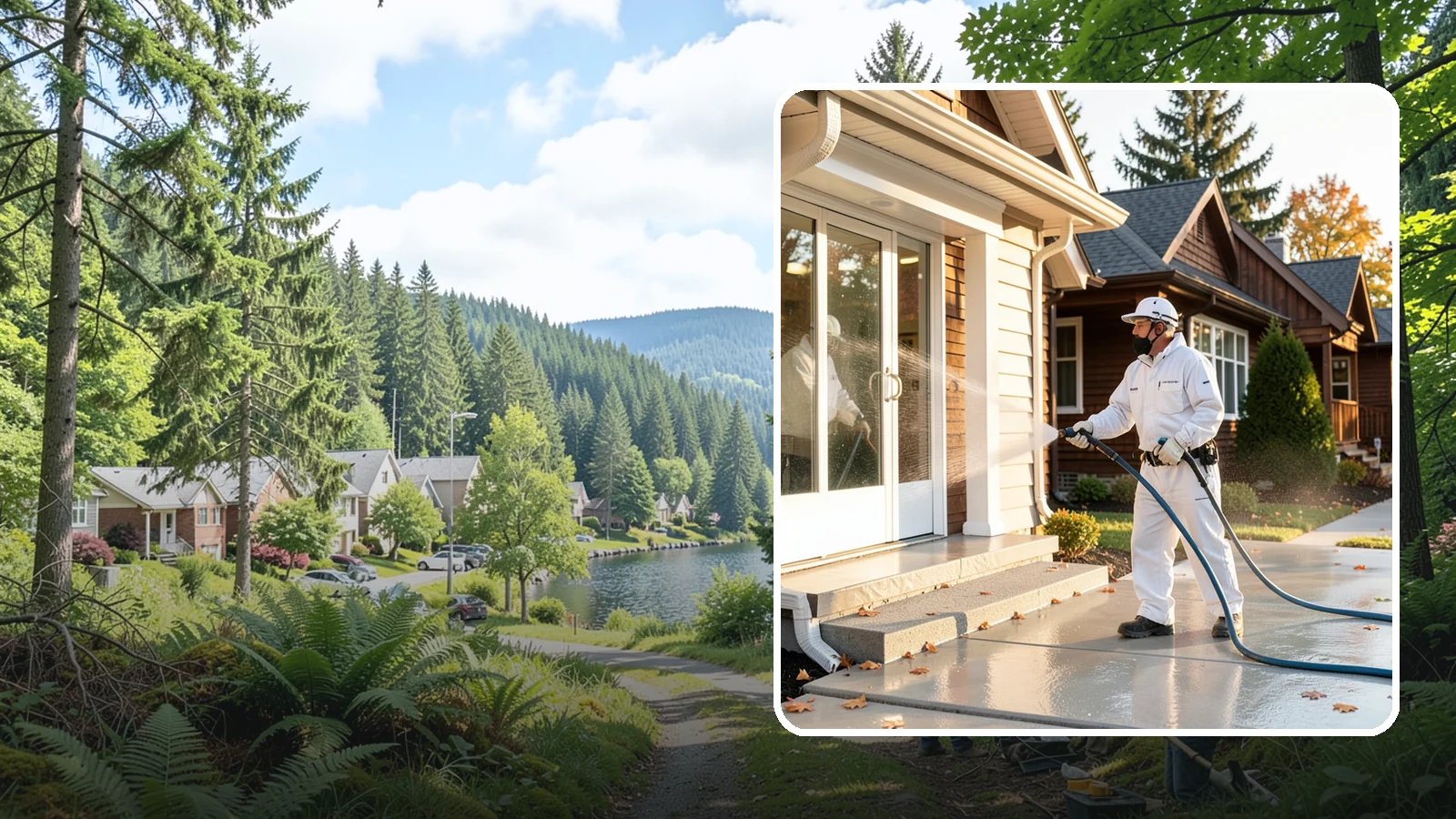 New Construction Cleaning in Lake Forest Park, King County, WA - We give newly built Washington homes and buildings a first exterior cleaning to remove build residue before move-in.