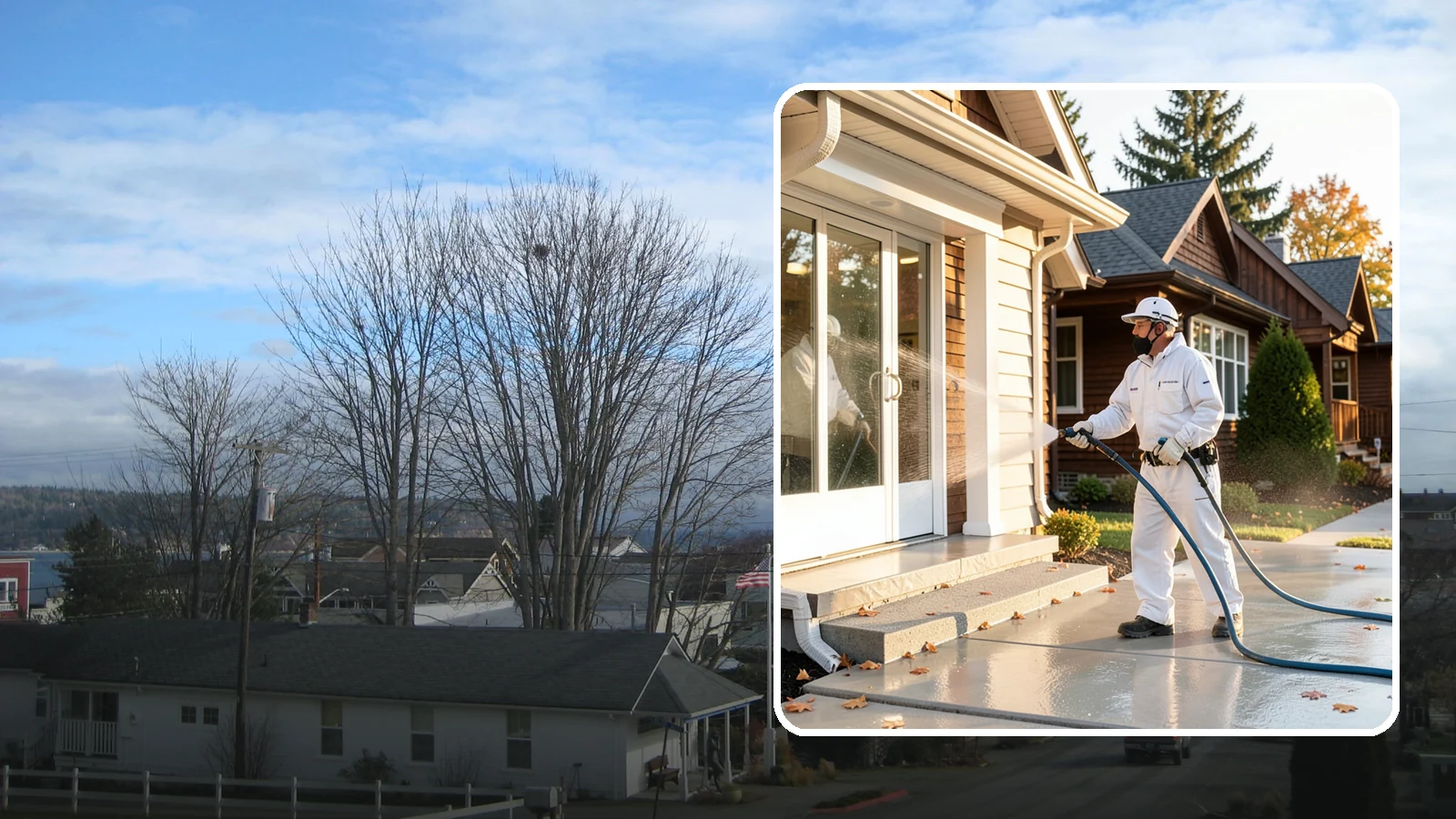 New Construction Cleaning in Langley, Island County, WA - We give newly built Washington homes and buildings a first exterior cleaning to remove build residue before move-in.