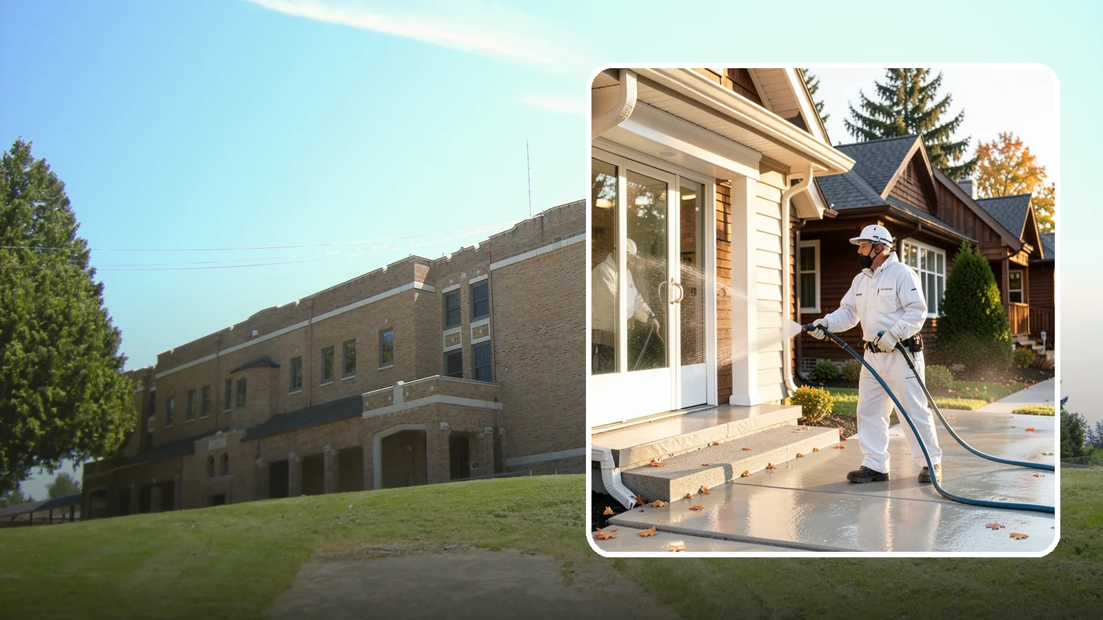 New Construction Cleaning in Maple Valley, King County, WA - We give newly built Washington homes and buildings a first exterior cleaning to remove build residue before move-in.
