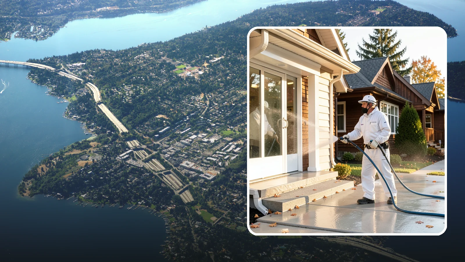 New Construction Cleaning in Mercer Island, King County, WA - We give newly built Washington homes and buildings a first exterior cleaning to remove build residue before move-in.