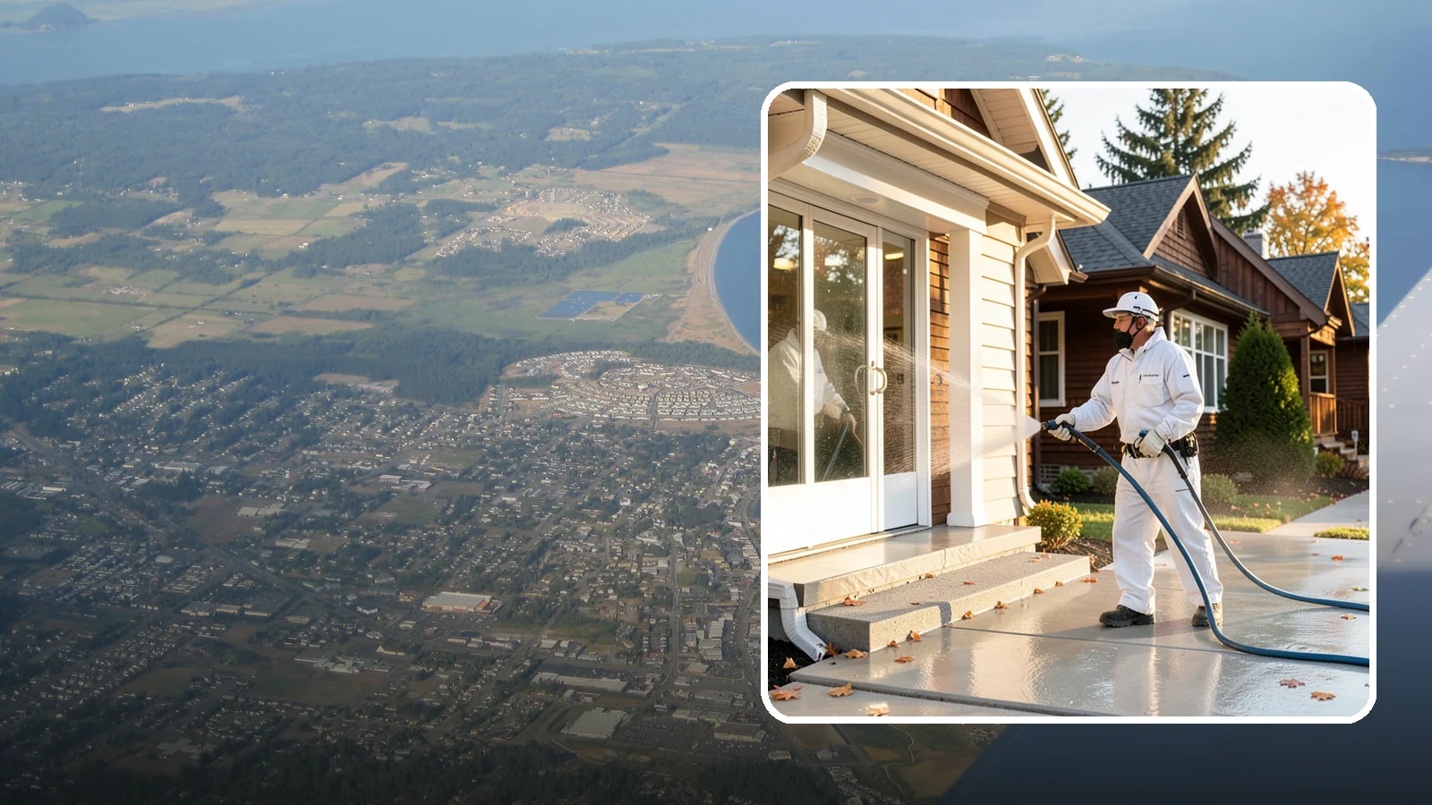 New Construction Cleaning in Oak Harbor, Island County, WA - We give newly built Washington homes and buildings a first exterior cleaning to remove build residue before move-in.
