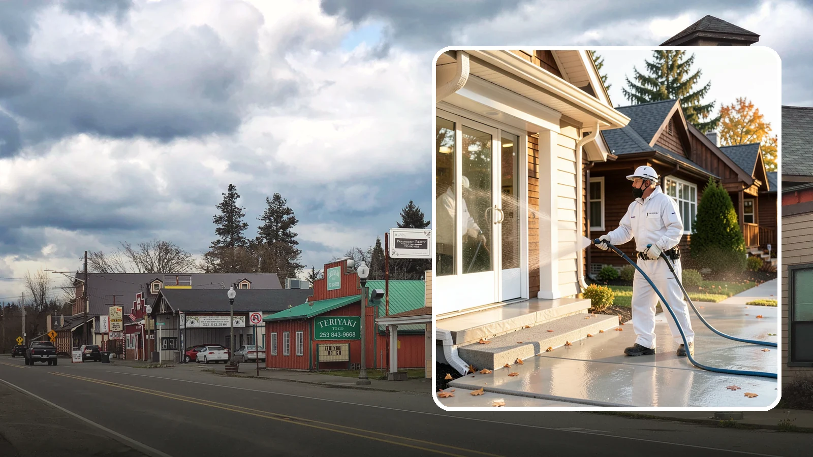 New Construction Cleaning in Roy, Pierce County, WA - We give newly built Washington homes and buildings a first exterior cleaning to remove build residue before move-in.