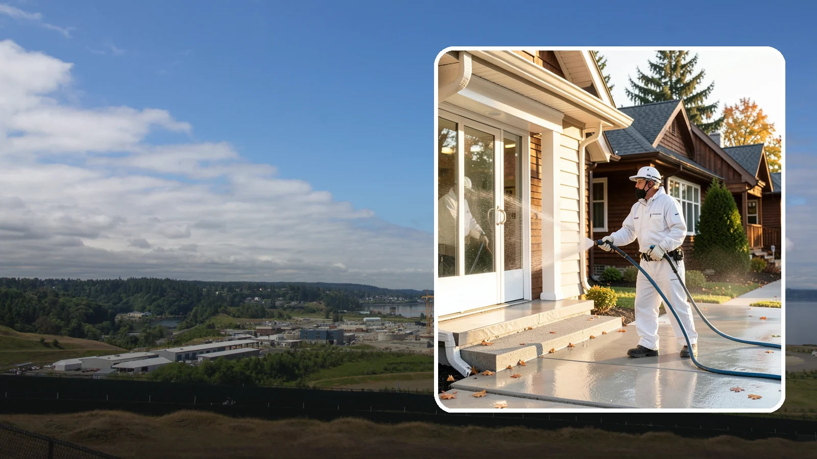 New Construction Cleaning in University Place, Pierce County, WA - We give newly built Washington homes and buildings a first exterior cleaning to remove build residue before move-in.
