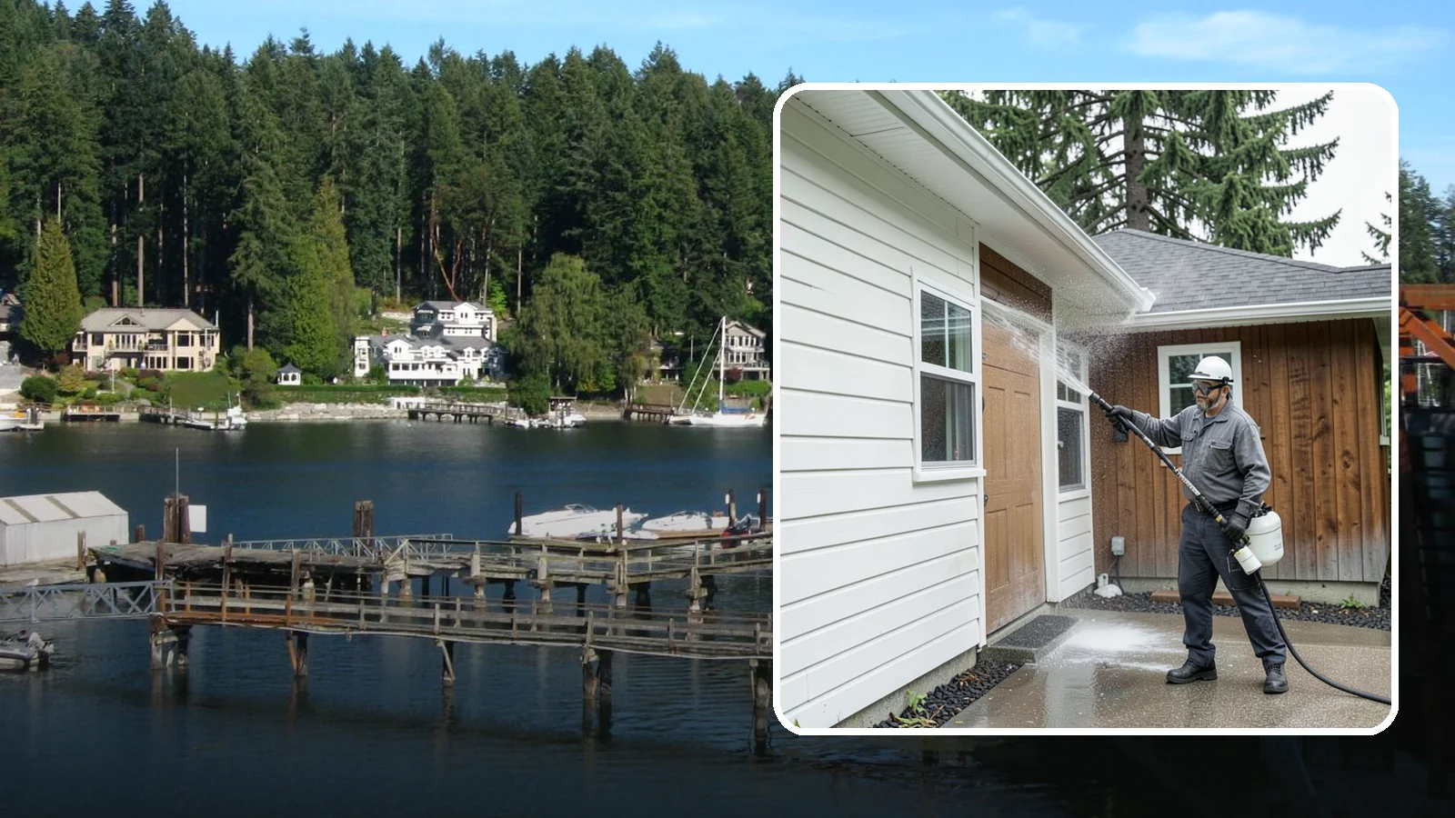 New Homeowner Exterior Cleaning in Gig Harbor, Pierce County, WA - New homeowner exterior cleaning welcomes you to your home with a complete outside wash that establishes a clean baseline to...