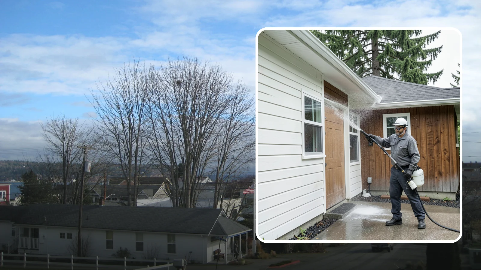 New Homeowner Exterior Cleaning in Langley, Island County, WA - New homeowner exterior cleaning welcomes you to your home with a complete outside wash that establishes a clean baseline to...