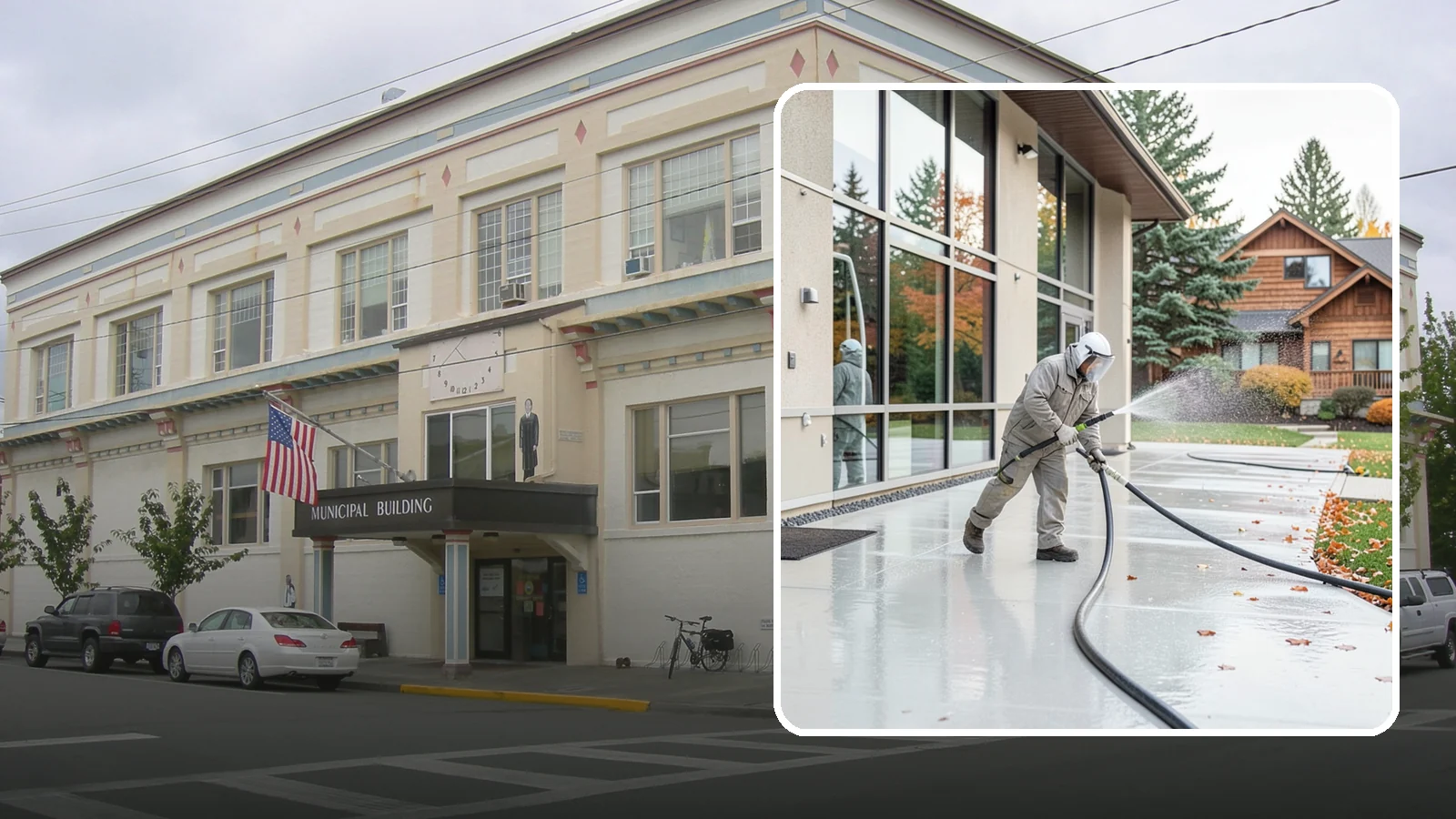 Office Building Washing in Anacortes, Skagit County, WA - Our team washes office building exteriors across Washington to keep entrances, walkways, and cladding crisp for staff and clients.
