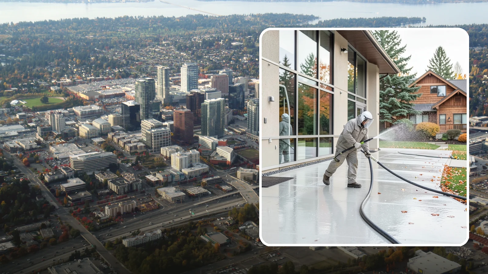 Office Building Washing in Bellevue, King County, WA - Our team washes office building exteriors across Washington to keep entrances, walkways, and cladding crisp for staff and clients.