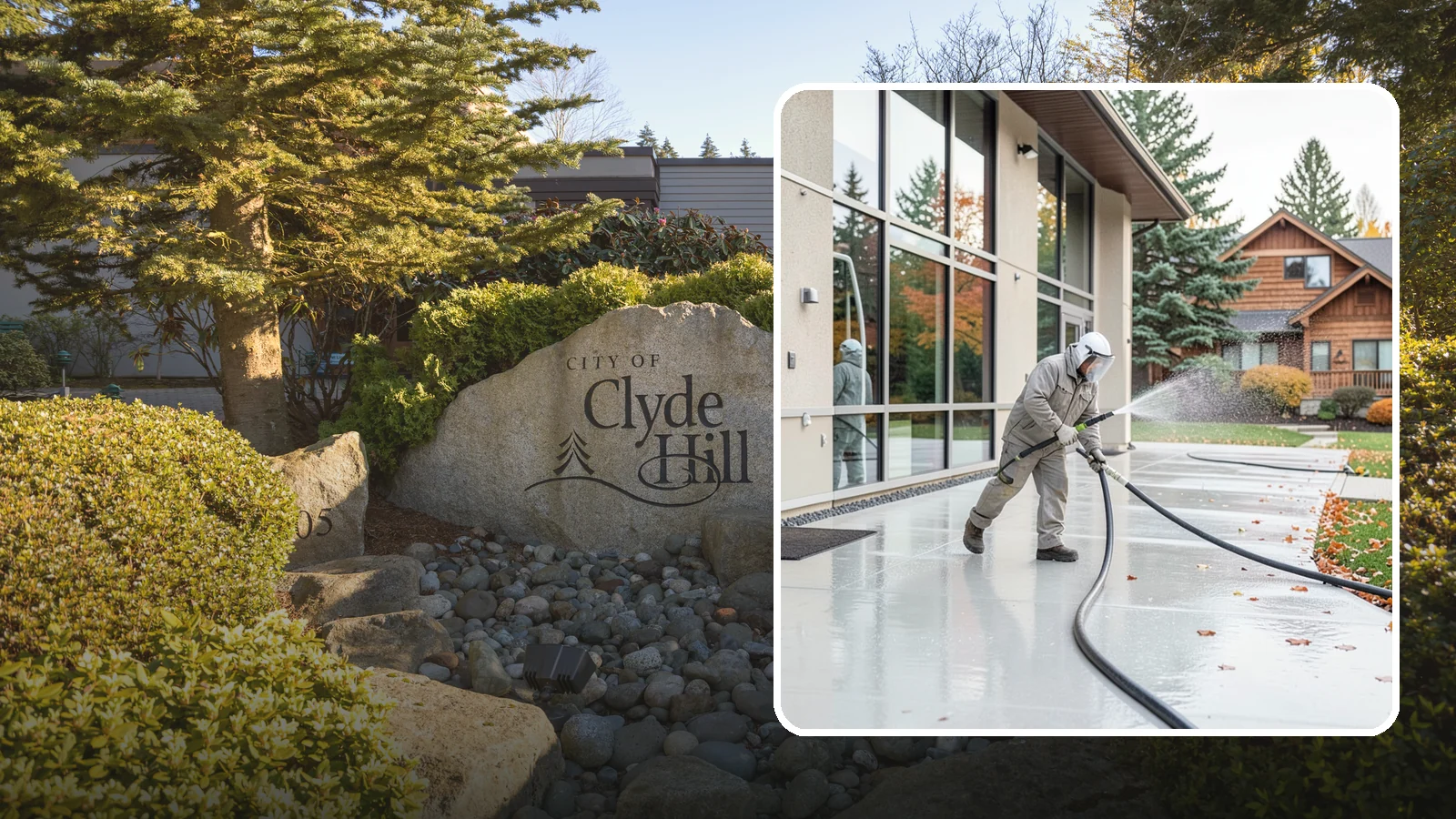 Office Building Washing in Clyde Hill, King County, WA - Our team washes office building exteriors across Washington to keep entrances, walkways, and cladding crisp for staff and clients.