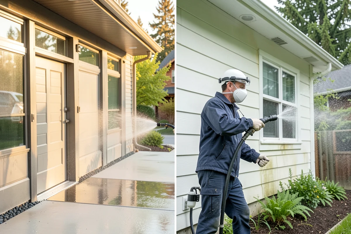 Office Building Washing in Concrete, Skagit County, WA - Survey cladding materials and pressure tolerances