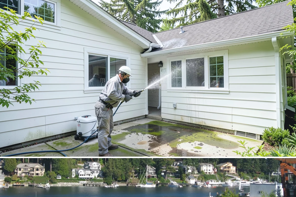 Office Building Washing in Gig Harbor, Pierce County, WA - Annual washing in mid-summer captures the best drying conditions, with entry areas refreshed each quarter.
