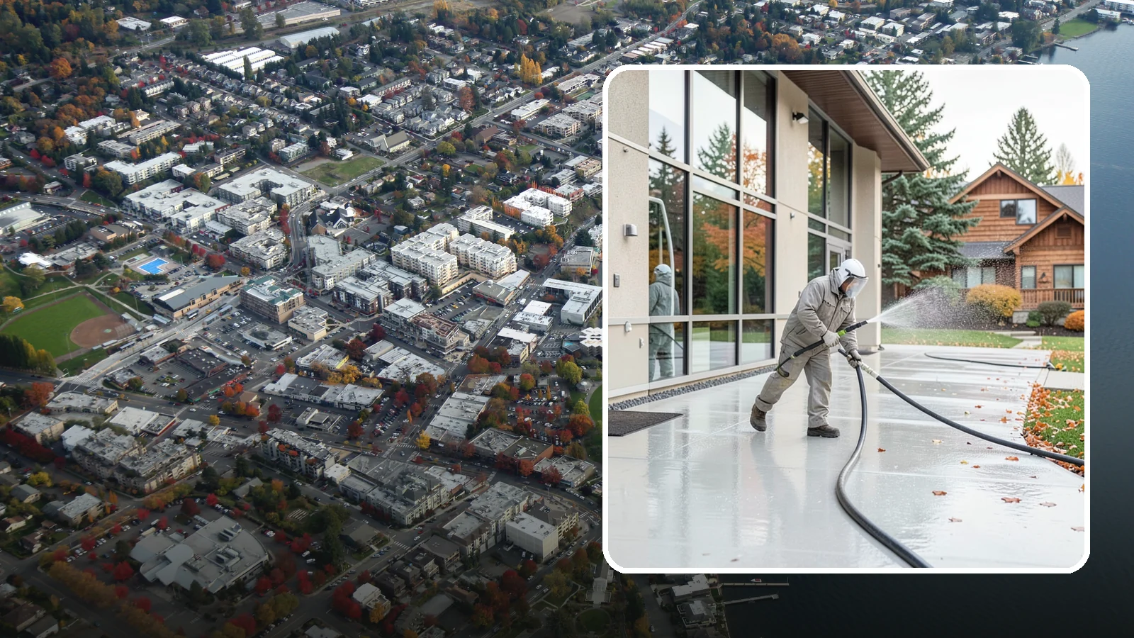 Office Building Washing in Kirkland, King County, WA - Our team washes office building exteriors across Washington to keep entrances, walkways, and cladding crisp for staff and clients.