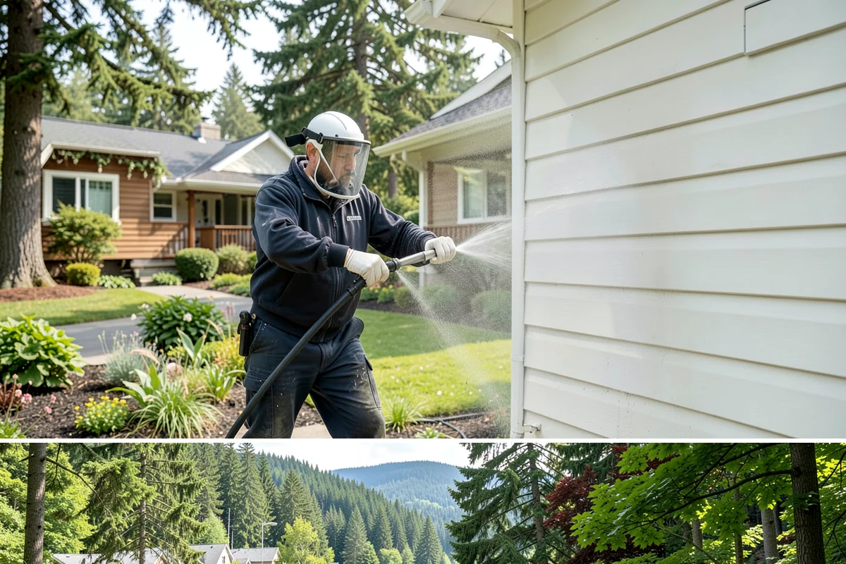Office Building Washing in Lake Forest Park, King County, WA - Annual washing in mid-summer captures the best drying conditions, with entry areas refreshed each quarter.