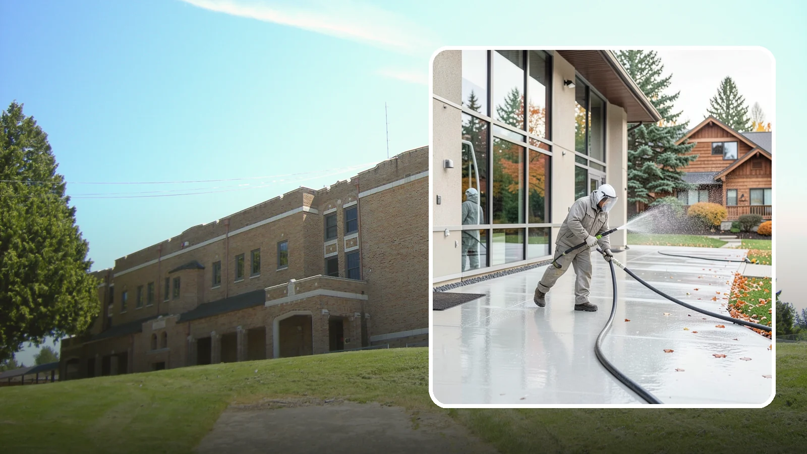 Office Building Washing in Maple Valley, King County, WA - Our team washes office building exteriors across Washington to keep entrances, walkways, and cladding crisp for staff and clients.