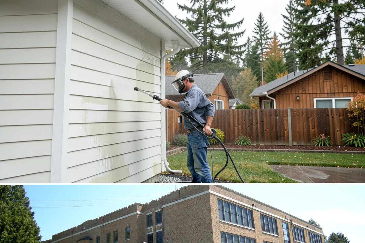 Office Building Washing in Maple Valley, King County, WA - Annual washing in mid-summer captures the best drying conditions, with entry areas refreshed each quarter.