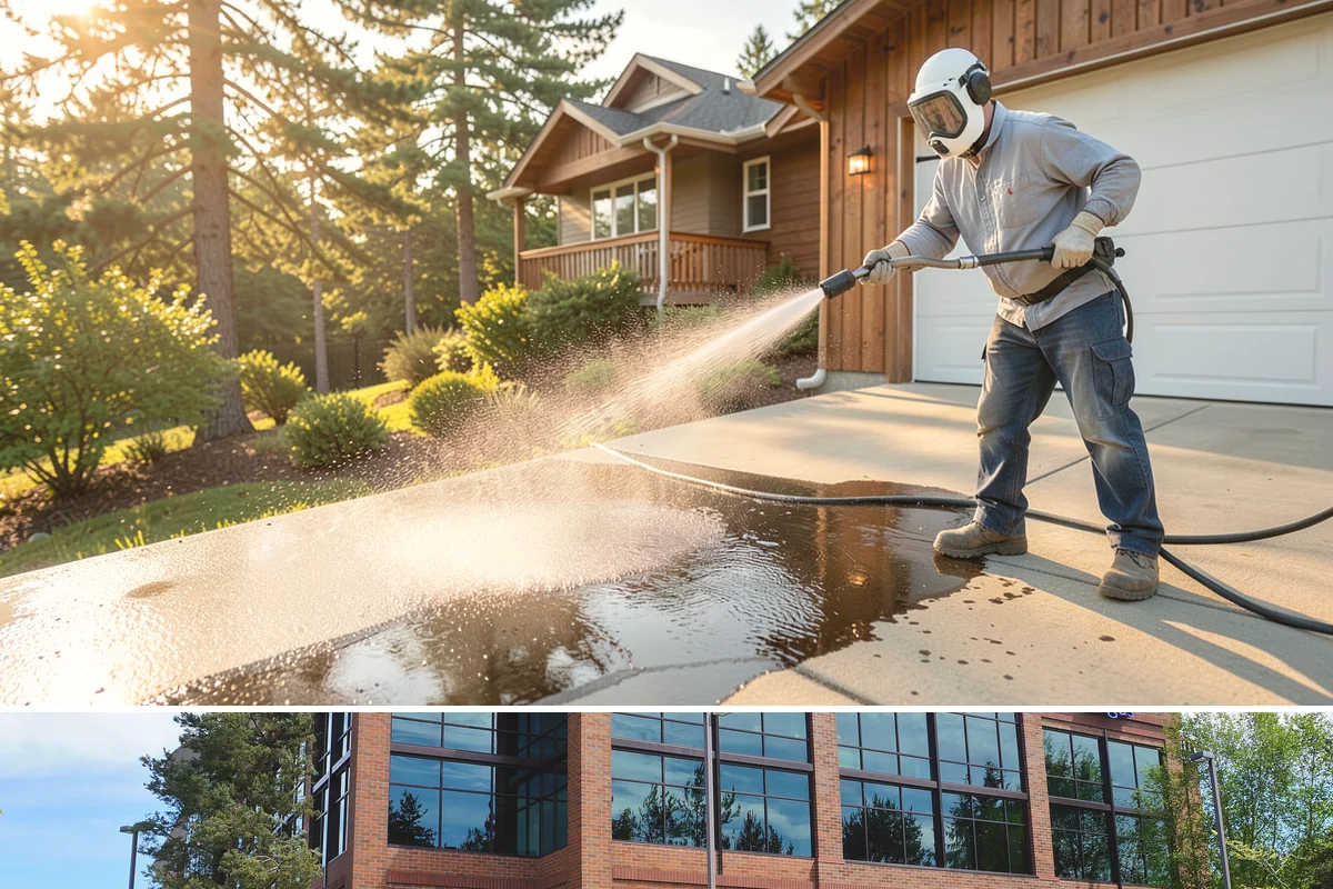 Office Building Washing in Mountlake Terrace, Snohomish County, WA - Annual washing in mid-summer captures the best drying conditions, with entry areas refreshed each quarter.