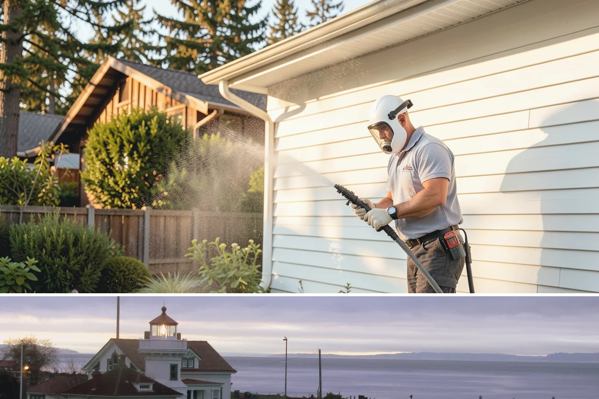 Office Building Washing in Mukilteo, Snohomish County, WA - Annual washing in mid-summer captures the best drying conditions, with entry areas refreshed each quarter.