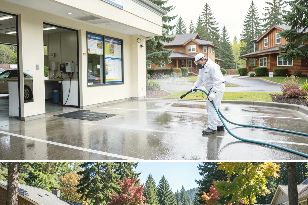 Office Building Washing in Orting, Pierce County, WA - Annual washing in mid-summer captures the best drying conditions, with entry areas refreshed each quarter.
