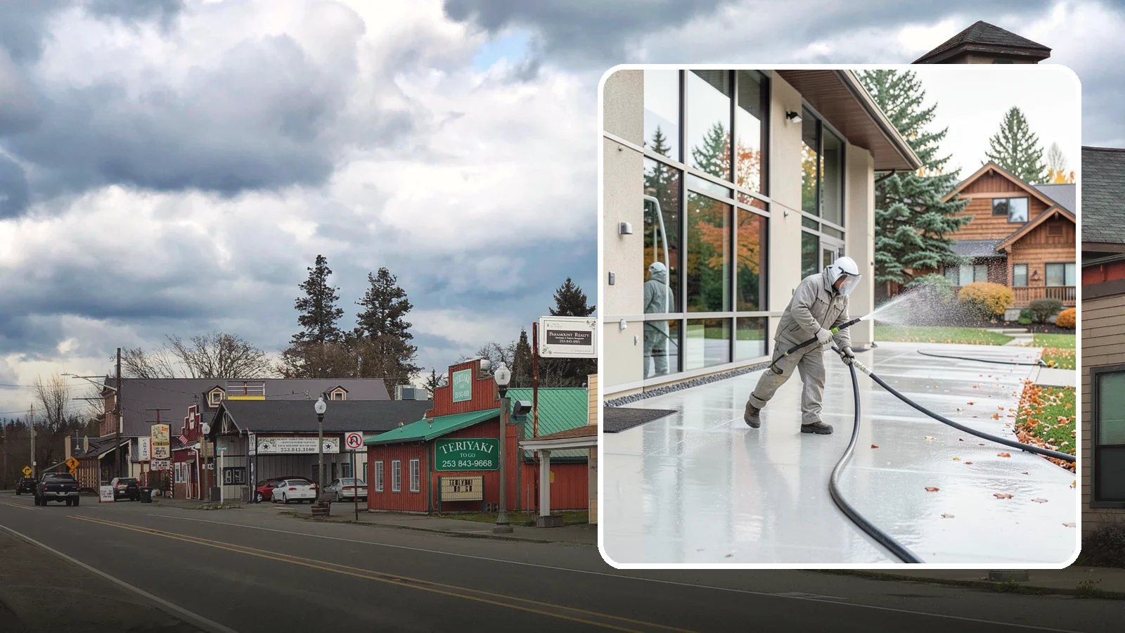 Office Building Washing in Roy, Pierce County, WA - Our team washes office building exteriors across Washington to keep entrances, walkways, and cladding crisp for staff and clients.
