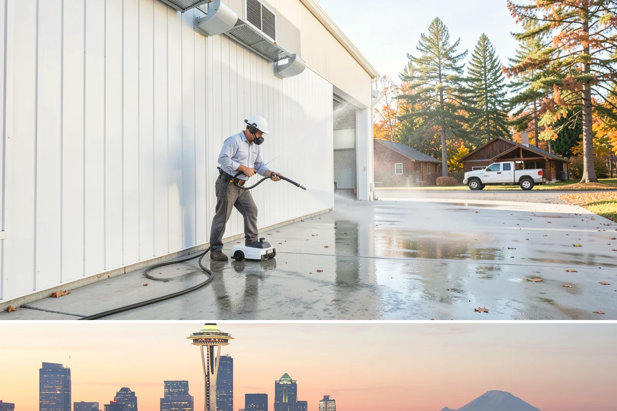 Office Building Washing in Seattle, King County, WA - Annual washing in mid-summer captures the best drying conditions, with entry areas refreshed each quarter.