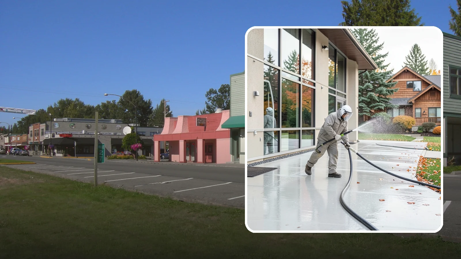 Office Building Washing in Snoqualmie, King County, WA - Our team washes office building exteriors across Washington to keep entrances, walkways, and cladding crisp for staff and clients.