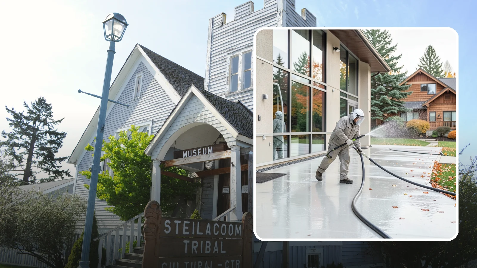 Office Building Washing in Steilacoom, Pierce County, WA - Our team washes office building exteriors across Washington to keep entrances, walkways, and cladding crisp for staff and clients.