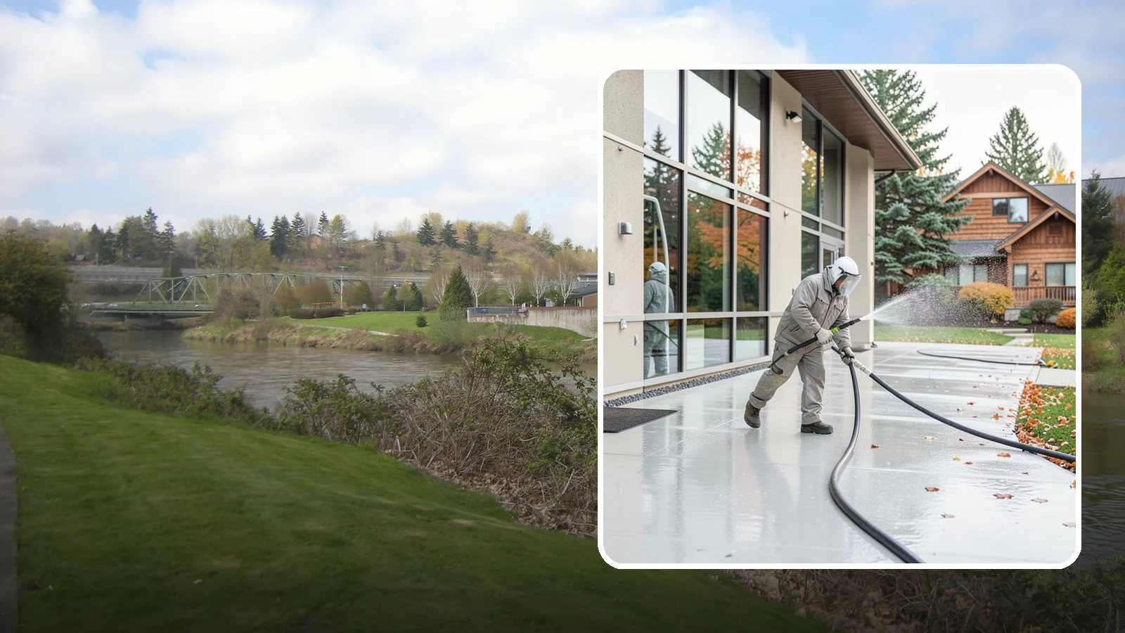 Office Building Washing in Tukwila, King County, WA - Our team washes office building exteriors across Washington to keep entrances, walkways, and cladding crisp for staff and clients.